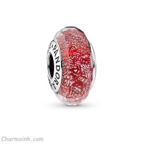 Charm glass đỏ nhũ 1:1 Red Shimmer Murano Glass Charm GL108